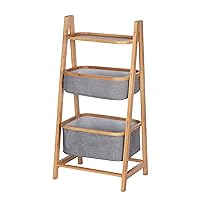 WENKO Shelving Unit with Two Storage Baskets, Open Shelf for Bathroom, Bedroom Living Room, Bamboo, Gray Storage Unit, 17.32 x 35.83 x 13.39 in