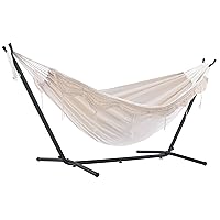 Double Hammock with Space Saving Steel Stand, Natural (450 lb Capacity - Premium Carry Bag Included)