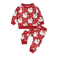 Toddler Baby Boy Girl Christmas Outfits Print Long Sleeve Tops + Jogger Pants Sets Infant Xmas Fall Winter Clothes