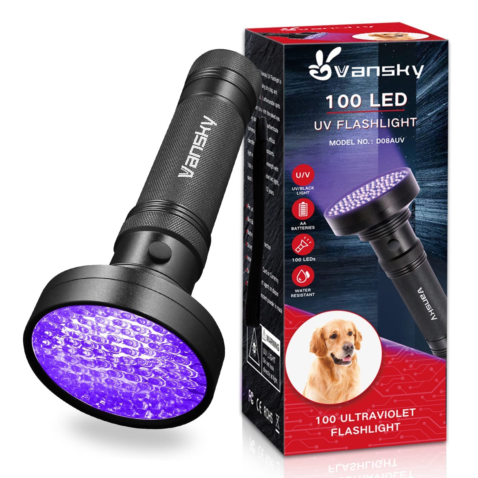 Vansky Black Light UV Flashlights, 100 LED & 51 LED 395nm Blacklight Detector for Dog Cat Pet Urine, Dry Stains and Bed Bug, Matching with Pet Odor Eliminator