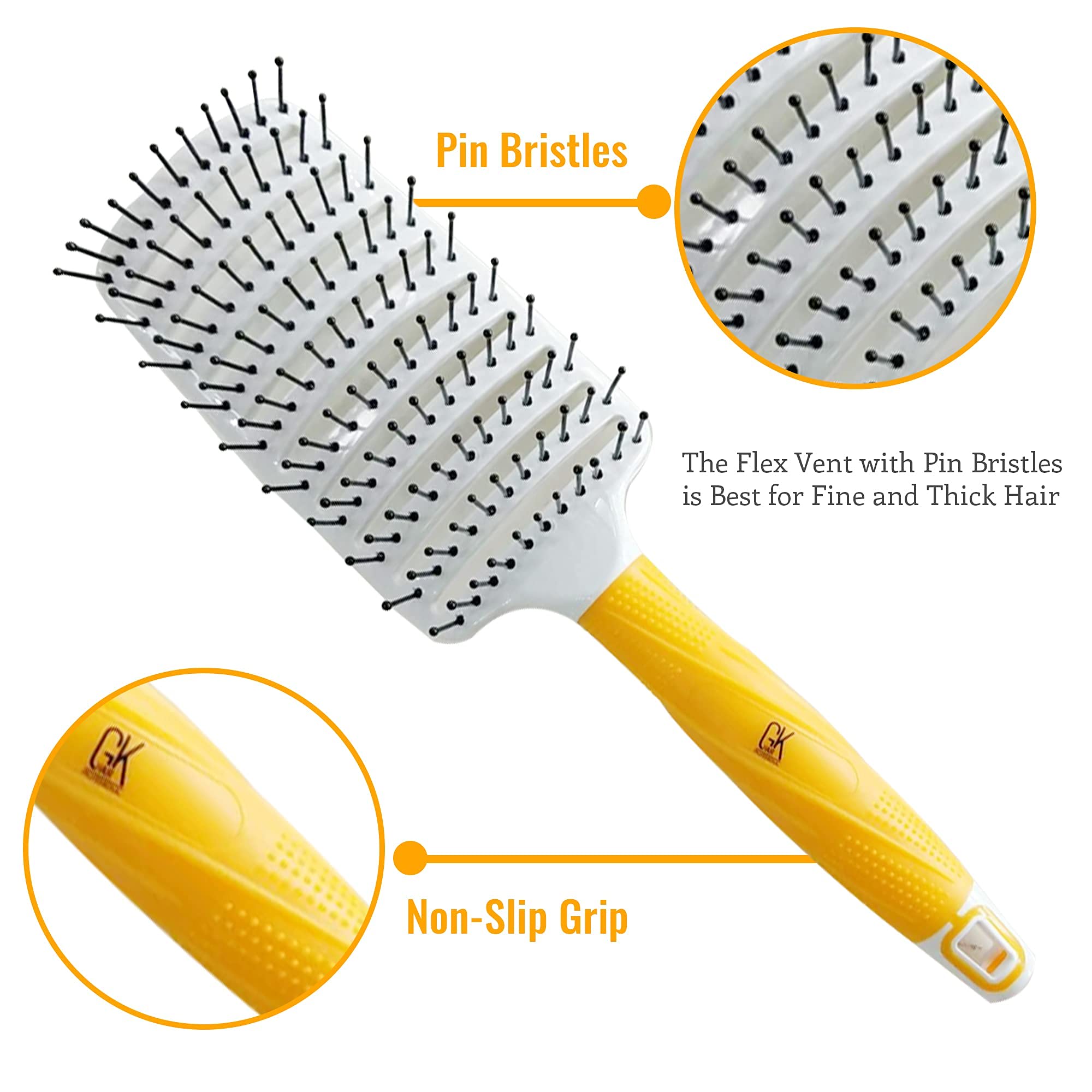 Global Keratin GK Hair Moisturizing Shampoo and Conditioner Set 300ml I Vent Brush (2.5 Inch) Rubber Handle