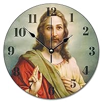ArogGeld Jesus Christ Wall Clock Religious Clocks Silent Round Wooden Wall Clock Battery Operated Decorative Hanging Clock for Office Home Decor Wedding Birthday Housewarming Gift Multicolor One Size