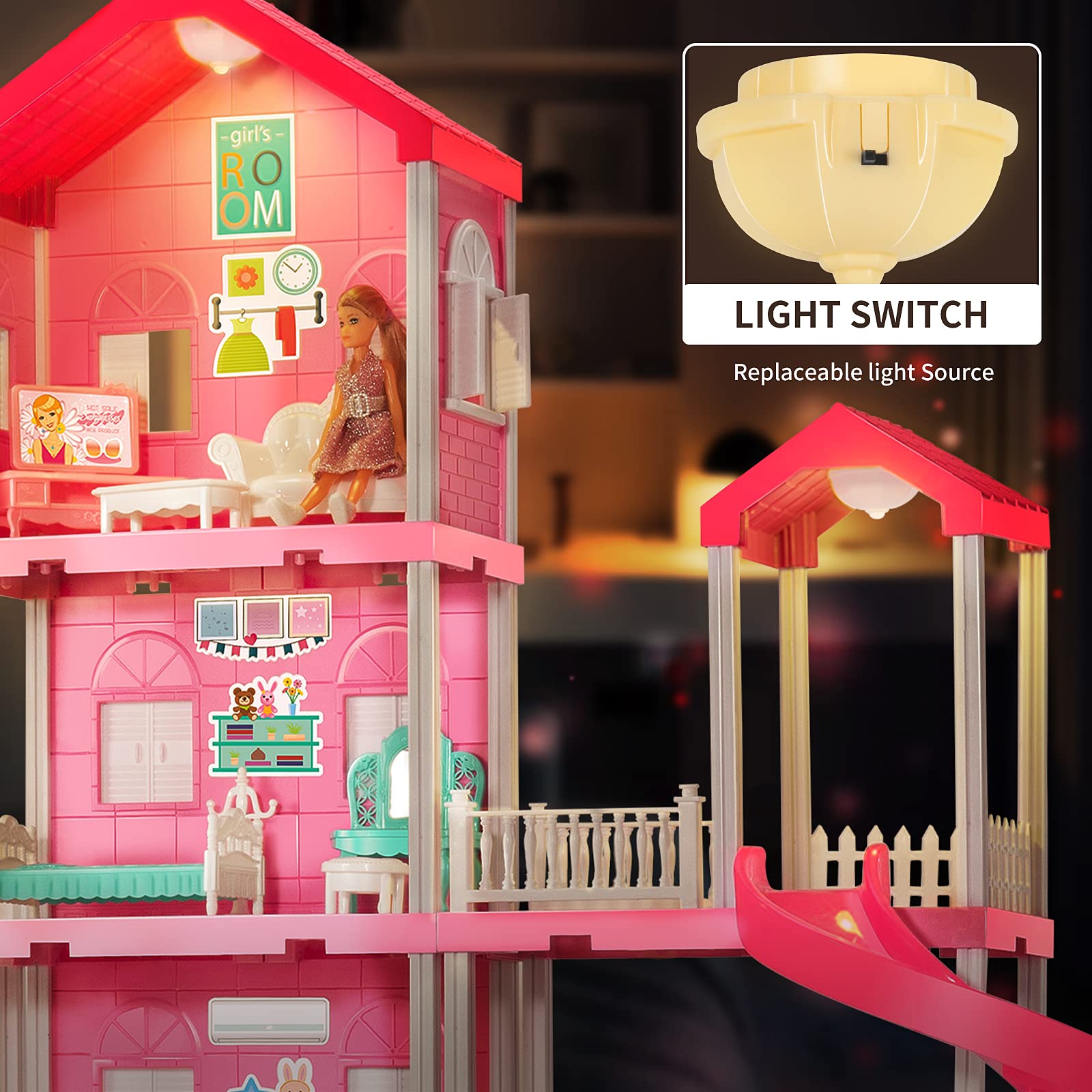 Dreamhouse Dollhouse Girls Toy for 4-5 Year Old - 3-Story 10 Rooms Doll House 7-8, 35 PCS Including Toy Figures, Furniture & Accessories with Pool & Slide, for Adults and Kid Ages 3+
