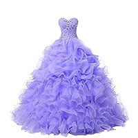 Sweetheart Crystal Beaded Organza Quinceanera Long Dresses Ball Gown Ruffles Corset 2023