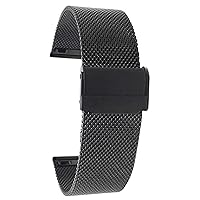 Bandini Mesh Watch Band, Stainless Steel Watch Band, Metal Watch Bands For Women/Men, Fold Over Watch Band Clasp, Adjustable Length Watch Strap, 8mm Metal Watch Band, Black/Fine Mesh