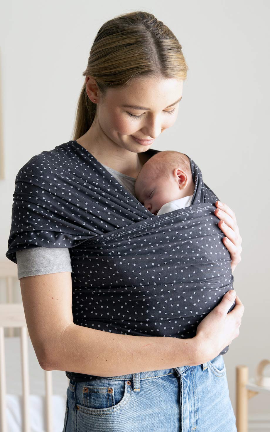 Ergobaby Aura Baby Carrier Wrap for Newborn to Toddler (7-25 Pounds), Twinkle Grey