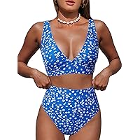 Hilinker Women's Leopard Bikini Swimsuits V Neck High Waisted 2 Piece Bathing Suits