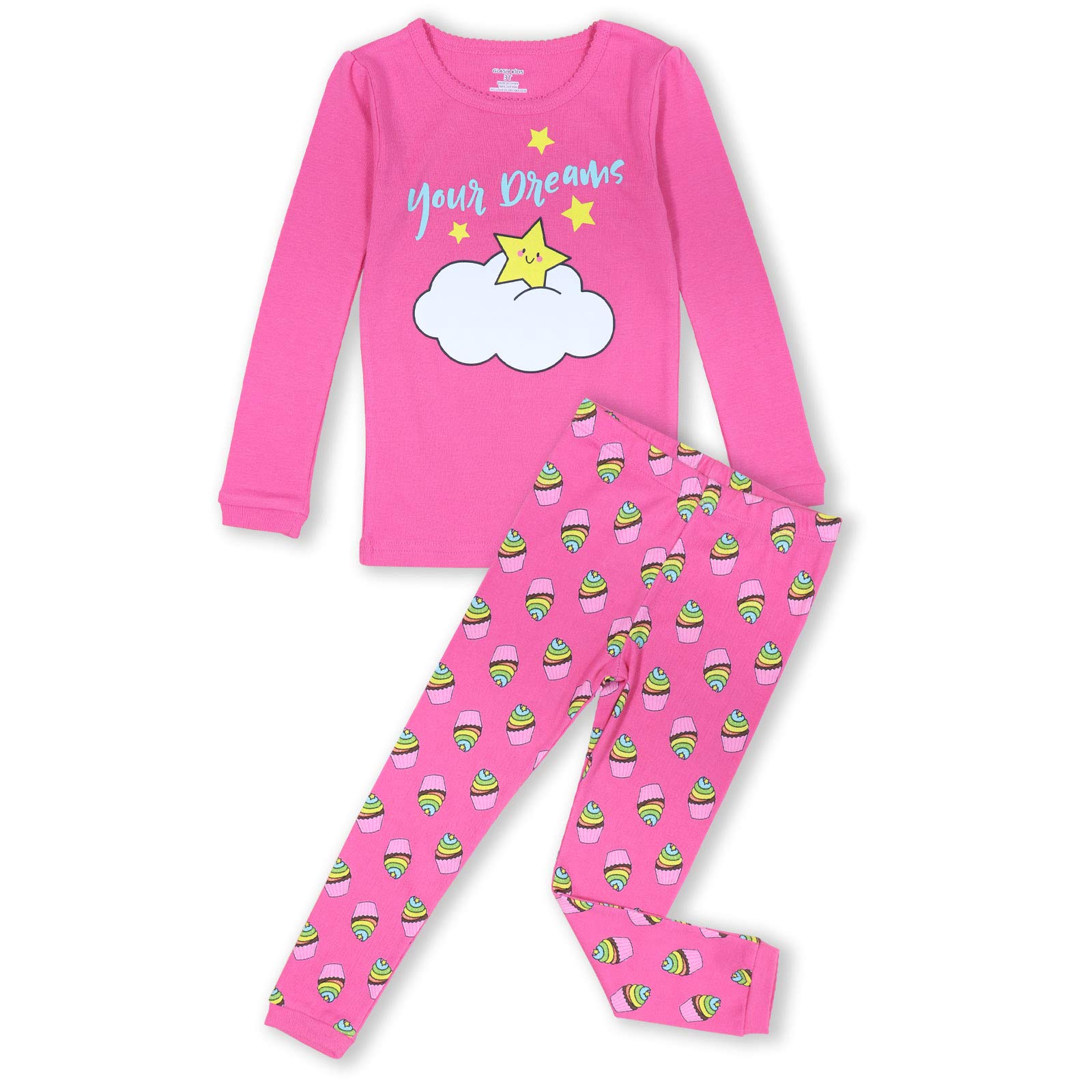 GLASH Kids Girls Cotton Pijamas 4-Piece Set