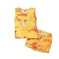Fall Clothes Toddler Boy Dinosaur T- Printed Set Summer Outfits Tops+Short Infant Sleeveless Baby (Yellow, 3-6 Months)