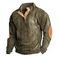 Vintage Corduroy Polo Sweatshirts for Men Fall Patchwork Ribbed Stand Collar Long Sleeve Hippie Sweater Pullover Tops