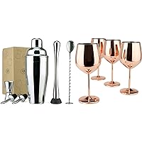 Bundle #18-6PC Cocktail Stainless Steel Shaker Set with 4PC Stainless Steel Wine Glass