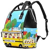 Cartoon Kids School Bus Pattern Diaper Bag Backpack Baby Nappy Changing Bags Multi Function Large Capacity Travel Bag
