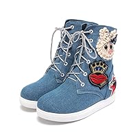 Women's Lace up Wedge Heel Ankle Boot Cowboy Denim Boots
