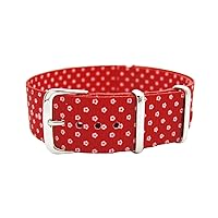 20mm Double Graphic Printed Micro Floral Red Bg Nylon Watch Strap Polished Buckle NT052