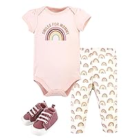 Hudson Baby Unisex Baby Cotton Bodysuit, Pant and Shoe Set, Sunshine Rainbows, Newborn