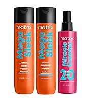 Mega Sleek Shampoo, Conditioner, & Miracle Creator Set | Controls Frizz Leaving Hair Smooth & Shiny | Nourishes with Shea Butter | For Dry, Damaged Hair | Salon Routine | Packaging May Vary