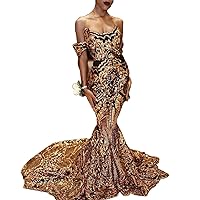 Gold Bling Bling Sequined Mermaid Women's Prom Evening Shower Dress Celebrity Party Gown