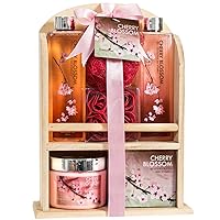 Deluxe Cherry Blossom Relaxing Spa Basket For Women: Indulge Bath Set Home Spa Package in a Wooden Curio Luxury Body Care Mothers Day Gifts for Mom Deluxe Cherry Blossom Relaxing Spa Basket For Women: Indulge Bath Set Home Spa Package in a Wooden Curio Luxury Body Care Mothers Day Gifts for Mom