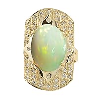 7.38 Carat Natural Multicolor Opal and Diamond (F-G Color, VS1-VS2 Clarity) 14K Yellow Gold Cocktail Ring for Women Exclusively Handcrafted in USA