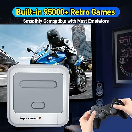 Kinhank Super Console X Retro Video Game Console Built in 95,000+ Classic Games,Emulator Console for 4K TV Support HD Output, Up to 5 Players,LAN/WiFi,Gifts for Men Who Have Everything,2 Gamepads