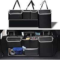 Trunk Hanging Organizer, Backseat Bag, Car Interior Accessories with 4 Pockets & 2 Mesh Pouches for Groceries, Will Provide More Storage Trunk Space for SUV, Jeep, MPVs
