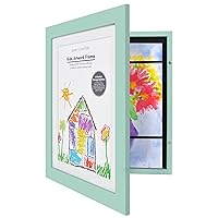 Americanflat Front Loading Kids Art Frame in Seafoam Green - 8.5x11 Picture Frame with Mat and 10x12.5 Without Mat - Kids Artwork Frames Changeable Display - Frames for Kids Artwork Holds 100 Pieces