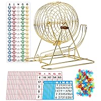Regal Bingo - 11 Inch Gold Party Bingo Cage - Includes 25 Jumbo Reusable Cards, 18 Standard Bingo Cards, 150 Chips, Master Board, 75 Window Bingo Balls - for Group Games, Bingo Hall, & Holiday Fun