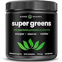 Super Greens Powder Premium Superfood | 20+ Organic Green Veggie Whole Foods | Wheat Grass, Spirulina, Chlorella & More | Antioxidant, Digestive Enzyme & Probiotic Blends | Vegan Juice Supplement