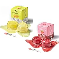 ANAI RUI Turmeric Lip Treatment Set & Strawberry Lip Care Kit with Lip Sleeping Mask + Lip Exfoliatot Scrub for Hydrating & Plumping Lips