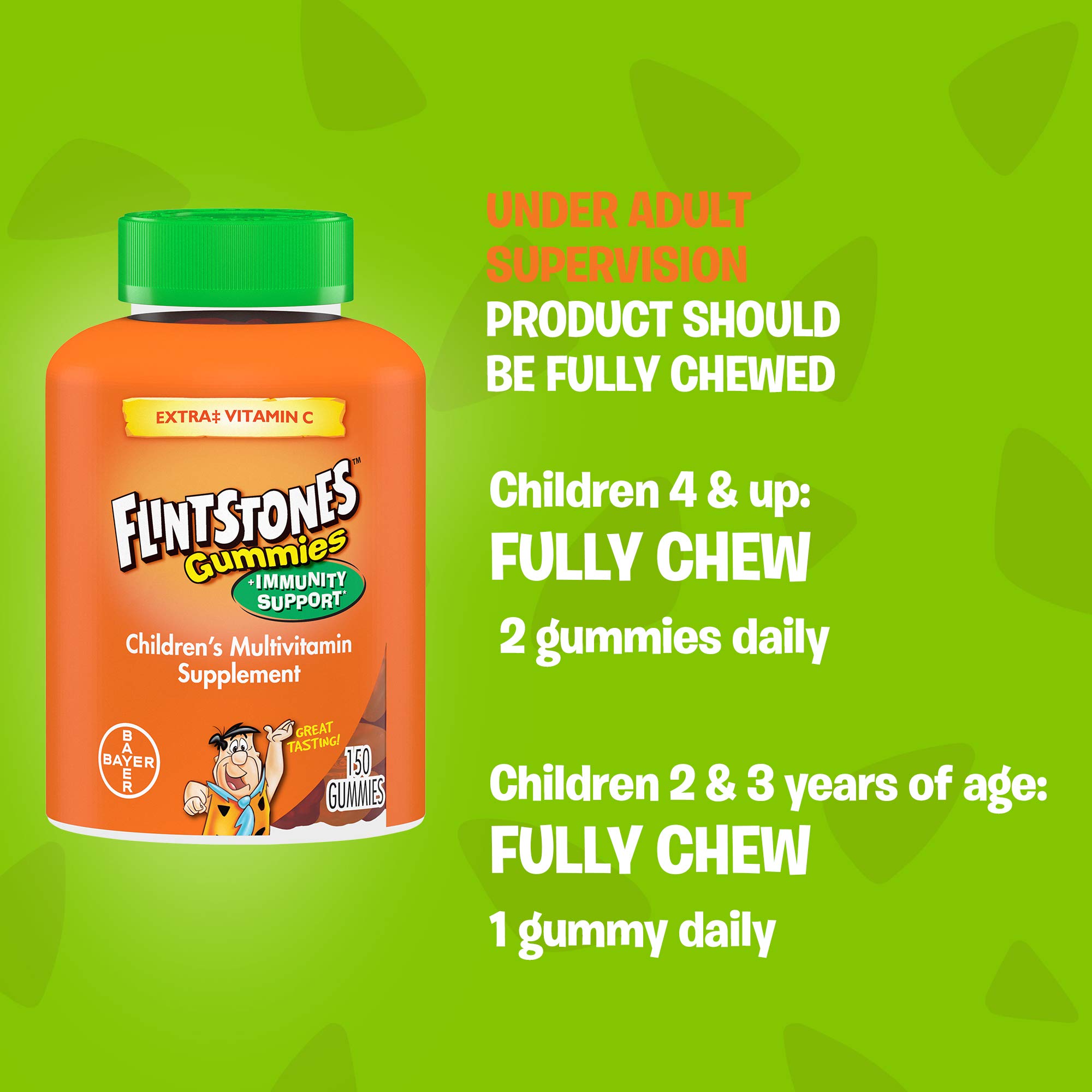 Flintstones Vitamins Immunity Support Gummies, Kid's Immune Support Multivitamin with Vitamin C, Vitamin D, B12 and Zinc for kids, Orange Flavor, 150 Count