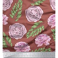 Soimoi Cotton Voile Brown Fabric - by The Yard - 42 Inch Wide - Laurel Leaves & Denmark Rose Floral Print Material - Classic and Elegant Fusion for Trendy Creations Printed Fabric