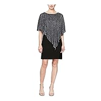 S.L. Fashions Women's Short Capelet Overlay Dress with Metallic Trim