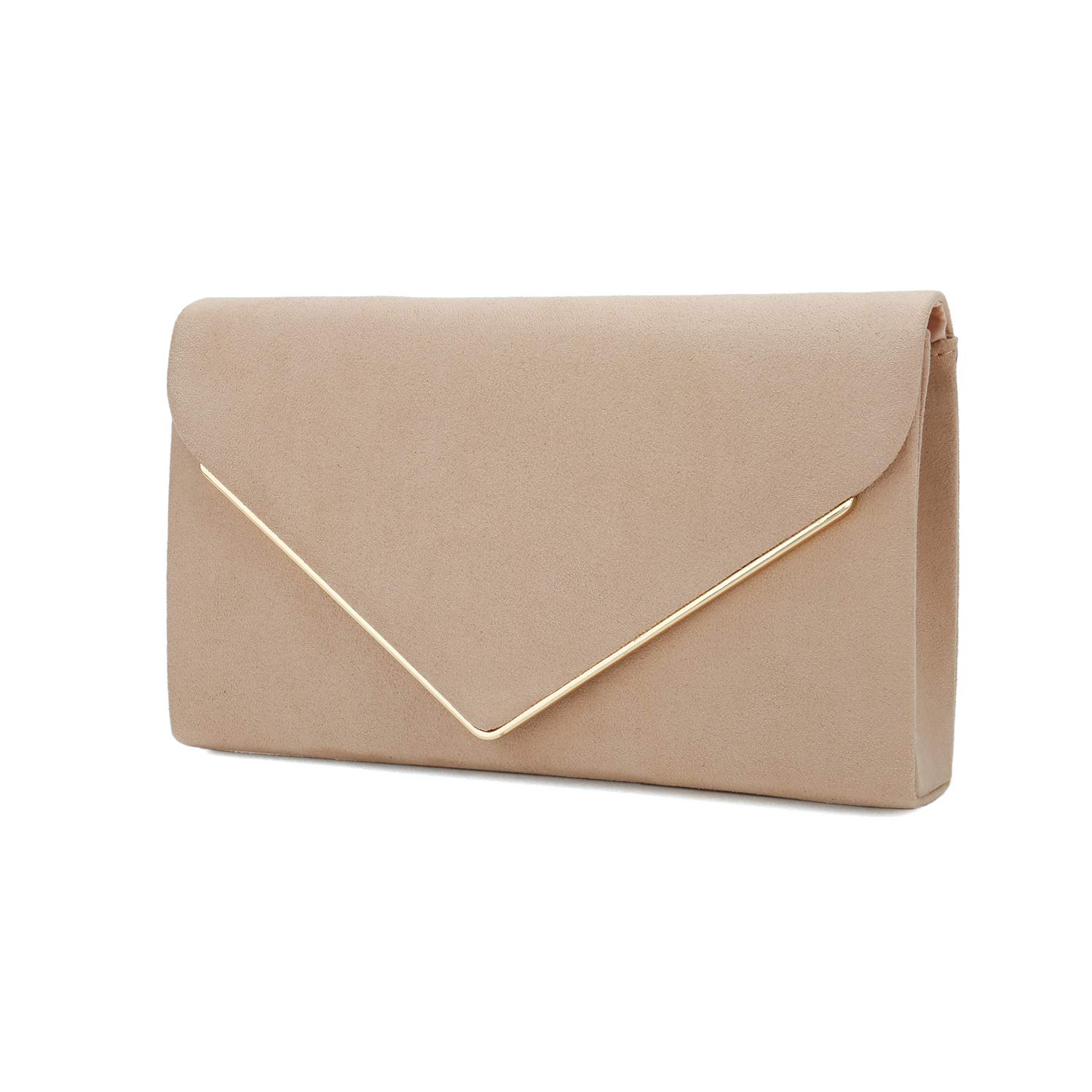 CHARMING TAILOR Faux Suede Clutch Bag Elegant Metal Binding Evening Purse for Wedding/Prom/Black-Tie Events