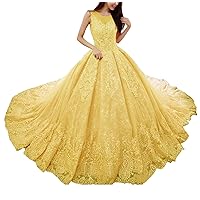 Women's Lace Applique Quinceanera Dresses Scoop Neck Tulle Prom Gowns Sweet 16 Dress
