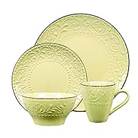 Elegant and Modern Stoneware Scroll Dinnerware Set for Hosting Parties and Events - Yellow, 16 Piece