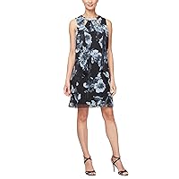S.L. Fashions Women's Short Sleeveless Floral Printed Dress with Embellished Cutout Neckline
