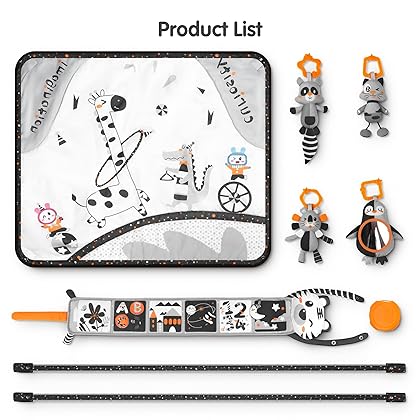 TUMAMA Baby Gym with Soft Removable Toys, Black and White High Contrast Baby Activity Mat Baby Play Mats for Tummy Time Infants Newborn Babies Shower Birthday Gifts,Washable