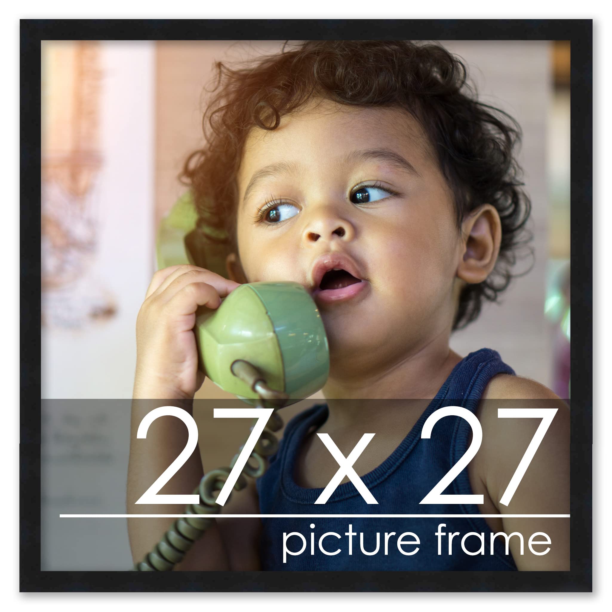 Poster Palooza 27x27 Contemporary Black Wood Picture Square Frame - Picture Frame Includes UV Acrylic, Foam Board Backing, & Hanging Hardware!