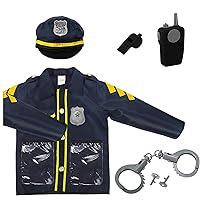 Lawei 6Pcs Police Officer Role Play Costume Dress-Up Set, Deluxe Police Costume for Kids with Accessories, Unisex-children Halloween Cop Costume Role Play Kit for Boys Girls, Ages 3-6 Years