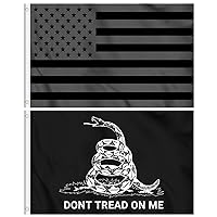 All Black Out American Flag - Don't Tread On Me Gadsden Flag 3x5 ft 2-Pack Wall Banners House Porch Yard Lawn Decorative Sign US Outdoor Flag with Grommets - Printed Polyester Fade Proof