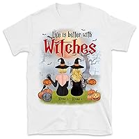 Personalized Besties Halloween T-Shirt, Best Witches Ever Shirts, Custom Halloween Witch Shirts, Unique Custom T Shirt for Bestfriend