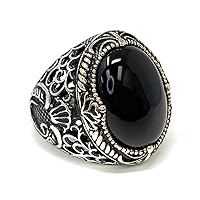 925k Solid Sterling Silver Men's Ring with Natural Black Onyx Stone