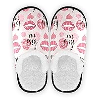 Cozy Fuzzy Slippers Valentine's Day Romantic Hearts Lettering Pink For Couple Retro Soft Warm Home Non-Slip Couple Style Casual Slippers