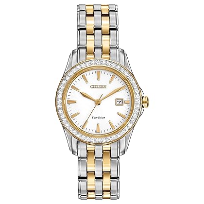 Citizen Women's Eco-Drive Dress Classic Crystal Watch in Two-tone Stainless Steel, Silver Dial (Model: EW1908-59A)