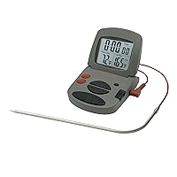 Programmable with Timer Instant Read Wired Probe Digital, Meat, Food, Grill BBQ Cooking Kitchen Thermometer with Timer, Gray