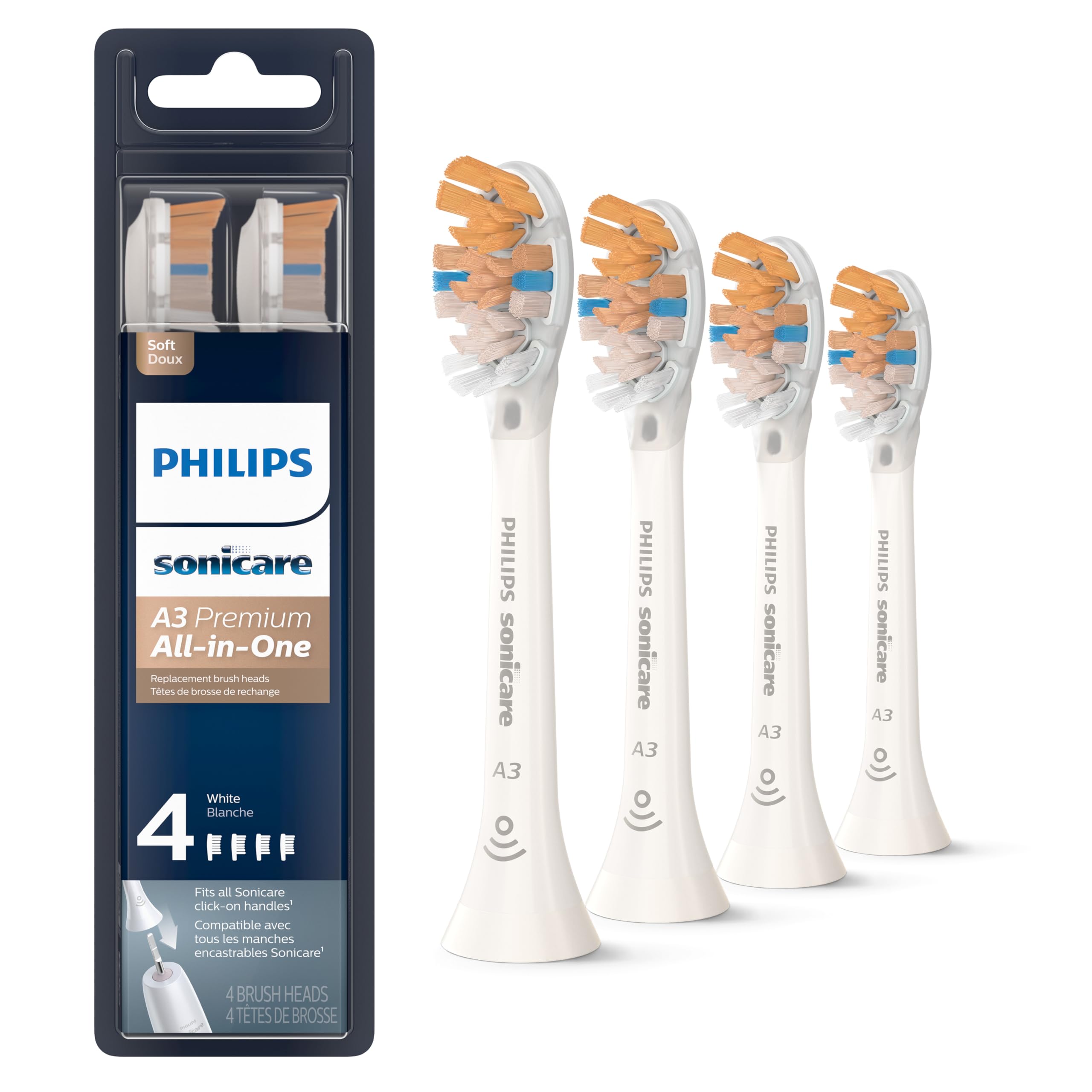 Philips Sonicare Premium All-in-One (A3) Replacement Toothbrush Heads, HX9094/65, Smart Recognition, White 4-pk