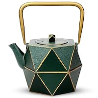 Toptier Cast Iron Teapot, Stovetop Safe Japanese Cast Iron Tea Kettle, Diamond Design Tea Pot with Removable Infuser for Loose Tea, 30 Ounce (900 ml), Dark Green