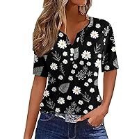 Shirts for Women Short Sleeve V Neck 2024 Hawaii Graphic Summer Casual T Shirt Fashion Button Blouses Basic Pullover