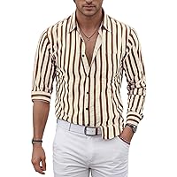 VATPAVE Men's Casual Stylish Striped Shirt Long Sleeve Button Down Shirt Regular Fit Dress Shirt with Pocket