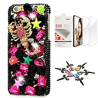 STENES Bling Case Compatible iPhone 11 - Stylish - 3D Handmade [Sparkle Series] Red Scorpion Star Flowers Design Cover with Screen Protector [2 Pack] - Black